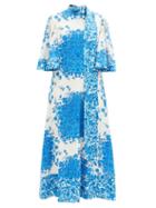 Matchesfashion.com Valentino - Delft-print Scarf-neck Silk Midi Dress - Womens - Blue White