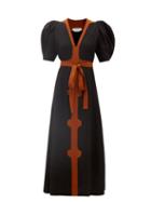 Gabriela Hearst - Onda Puff-sleeve Wool-blend Twill Dress - Womens - Black Multi