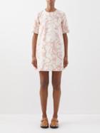 Ganni - Shell-print Organic-cotton Denim Mini Dress - Womens - Pink White