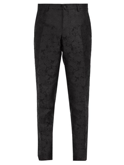 Matchesfashion.com Dolce & Gabbana - Tailored Floral Jacquard Silk Trousers - Mens - Black