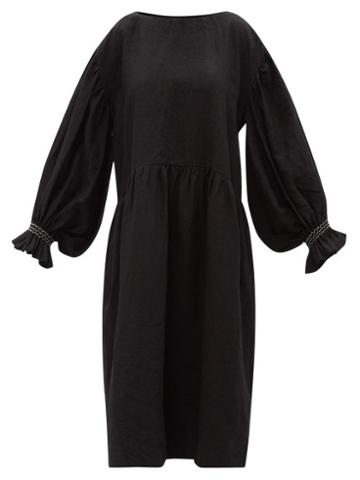 Cawley Studio - Winnie Hand-smocked Linen Dress - Womens - Black
