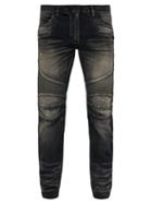 Matchesfashion.com Balmain - Tapered Ribbed Inset Biker Jeans - Mens - Black