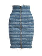 Matchesfashion.com Balmain - Logo Zip Front Denim Skirt - Womens - Blue