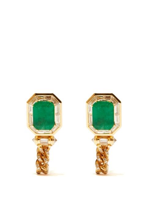 Ladies Fine Jewellery Shay - Diamond, Emerald & 18kt Gold Earrings - Womens - Green Gold