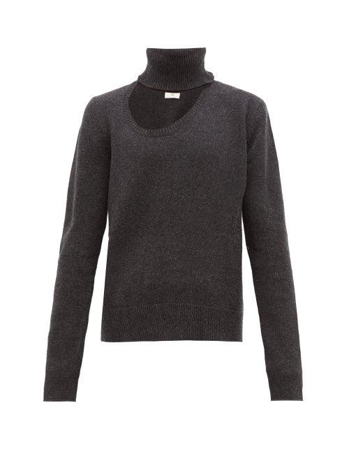 Matchesfashion.com Bottega Veneta - Cut Out Roll Neck Wool Blend Sweater - Mens - Grey