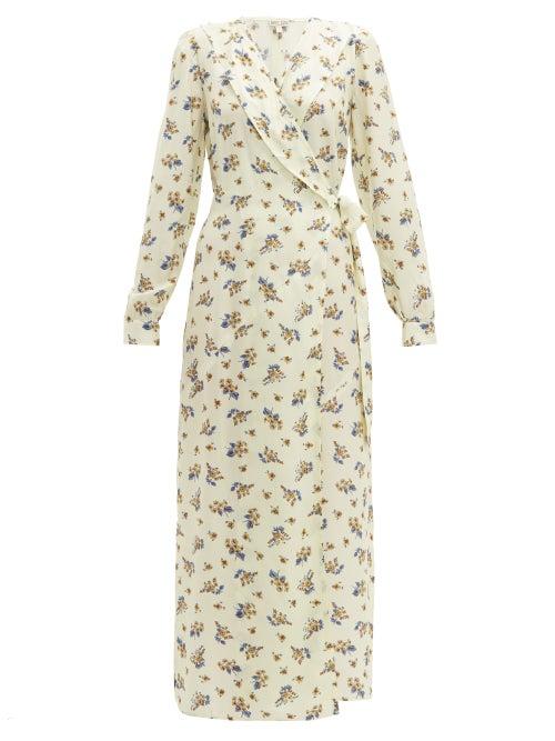 Matchesfashion.com Belize - Salome Floral Print Silk Blend Wrap Dress - Womens - Cream Print