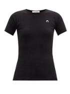 Matchesfashion.com Marine Serre - Crescent Moon-embroidered Organic-cotton T-shirt - Womens - Black