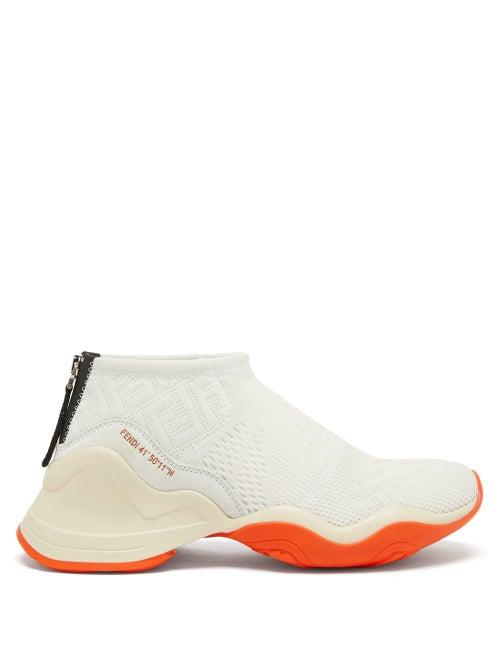 Matchesfashion.com Fendi - Ffluid Logo Jacquard Slip On Trainers - Womens - White