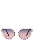 Matchesfashion.com Valentino - Rockstud Cat Eye Metal Sunglasses - Womens - Dark Pink