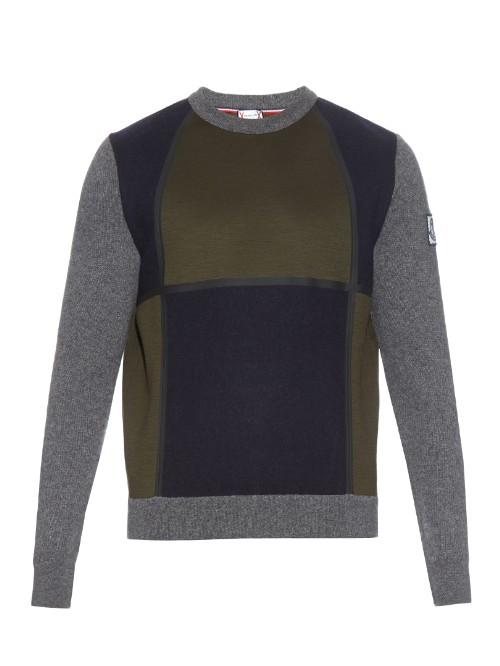 Moncler Gamme Bleu Colour-block Neoprene And Wool-knit Sweater