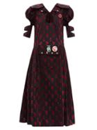 Chopova Lowena - Bail Floral-flocked Cotton-poplin Dress - Womens - Black Multi