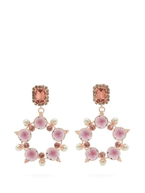 Matchesfashion.com Erdem - Crystal And Faux Pearl Hoop Drop Earrings - Womens - Pink