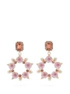 Matchesfashion.com Erdem - Crystal And Faux Pearl Hoop Drop Earrings - Womens - Pink