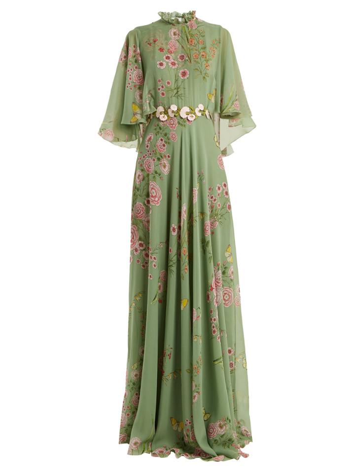 Giambattista Valli Garden Butterfly-print Tiered Silk-georgette Gown