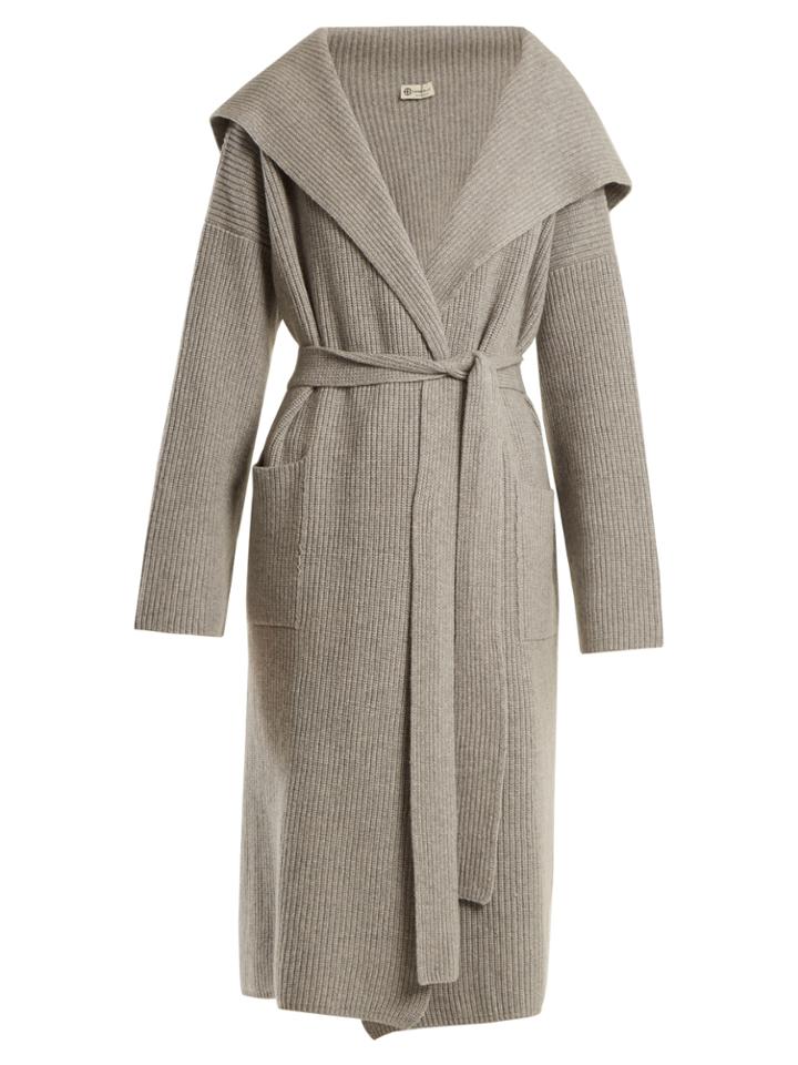 Connolly Shawl-collar Tie-waist Ribbed-knit Cashmere Robe