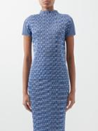Pleats Please Issey Miyake - Geometric-print Technical-pleated Knit Top - Womens - Blue