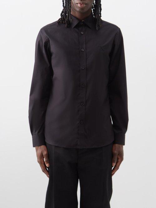Burberry - Logo-embroidered Cotton-blend Shirt - Mens - Black