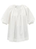 Ladies Rtw Co - Puff-sleeve Cotton-blend Poplin Top - Womens - White