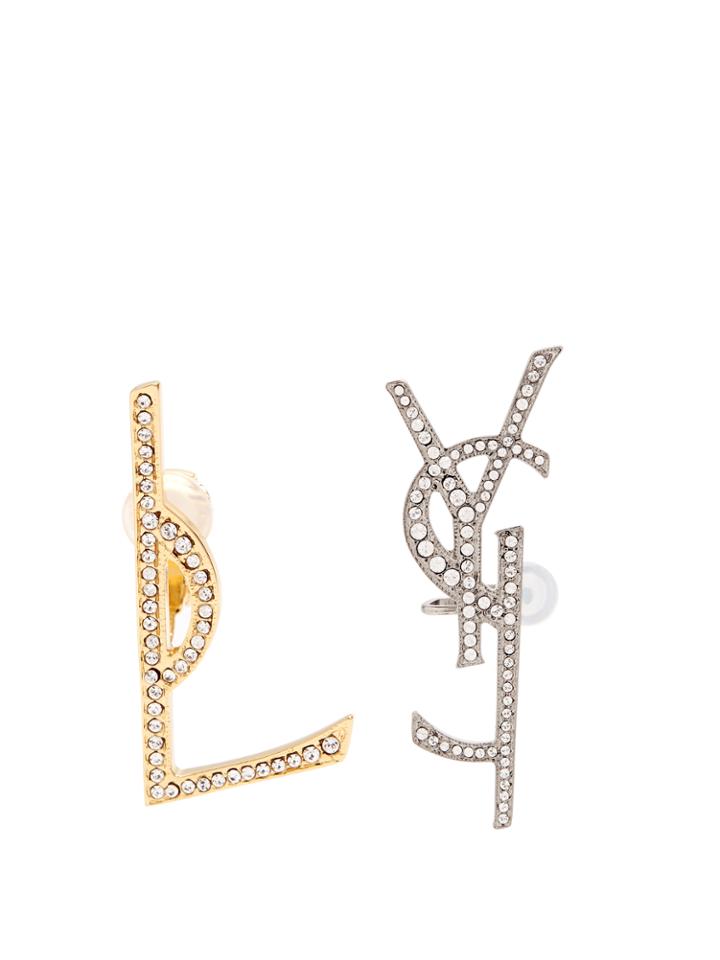 Saint Laurent Crystal-embellished Logo Earrings
