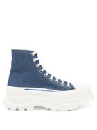 Matchesfashion.com Alexander Mcqueen - Tread Slick High-top Chunky-sole Canvas Trainers - Mens - Navy White