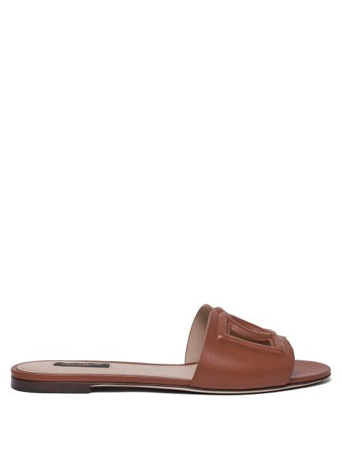 Matchesfashion.com Dolce & Gabbana - Bianca Dg Cutout Leather Slides - Womens - Tan