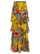 Matchesfashion.com Etro - Norfolk Patchwork Tiered Silk Maxi Skirt - Womens - Yellow Multi