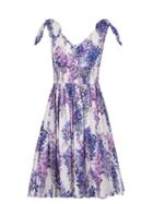 Dolce & Gabbana - Tie-shoulder Floral-print Poplin Dress - Womens - Purple Multi