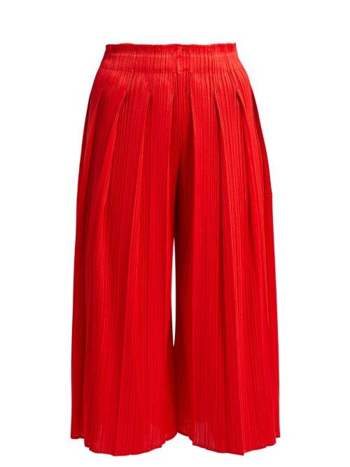 Matchesfashion.com Pleats Please Issey Miyake - High Rise Pleated Cropped Culottes - Womens - Red