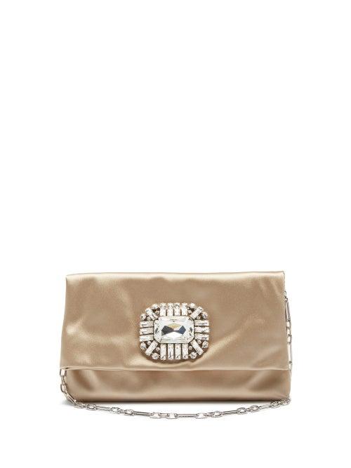 Matchesfashion.com Jimmy Choo - Titania Crystal-embellished Satin Clutch - Womens - Beige