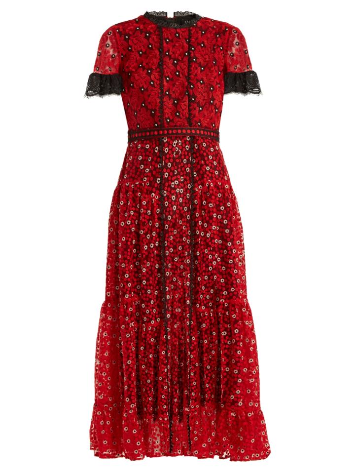 Saloni Andie Floral-embroidered Lace Dress