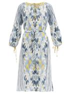 Matchesfashion.com D'ascoli - Amina Belted Ikat-print Silk-crepe Dress - Womens - Blue Multi