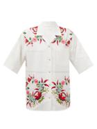 Marine Serre - Upcycled Embroidered-cotton Bowling Shirt - Womens - White Multi
