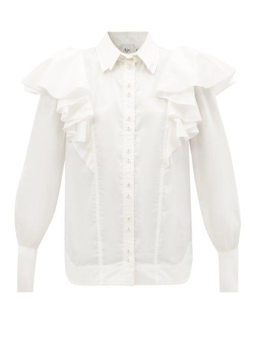 Aje - Kindred Flounced Cotton-twill Blouse - Womens - Ivory