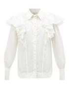 Aje - Kindred Flounced Cotton-twill Blouse - Womens - Ivory