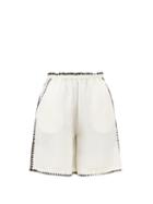 Totme - Embroidered Silk-twill Shorts - Womens - Ivory