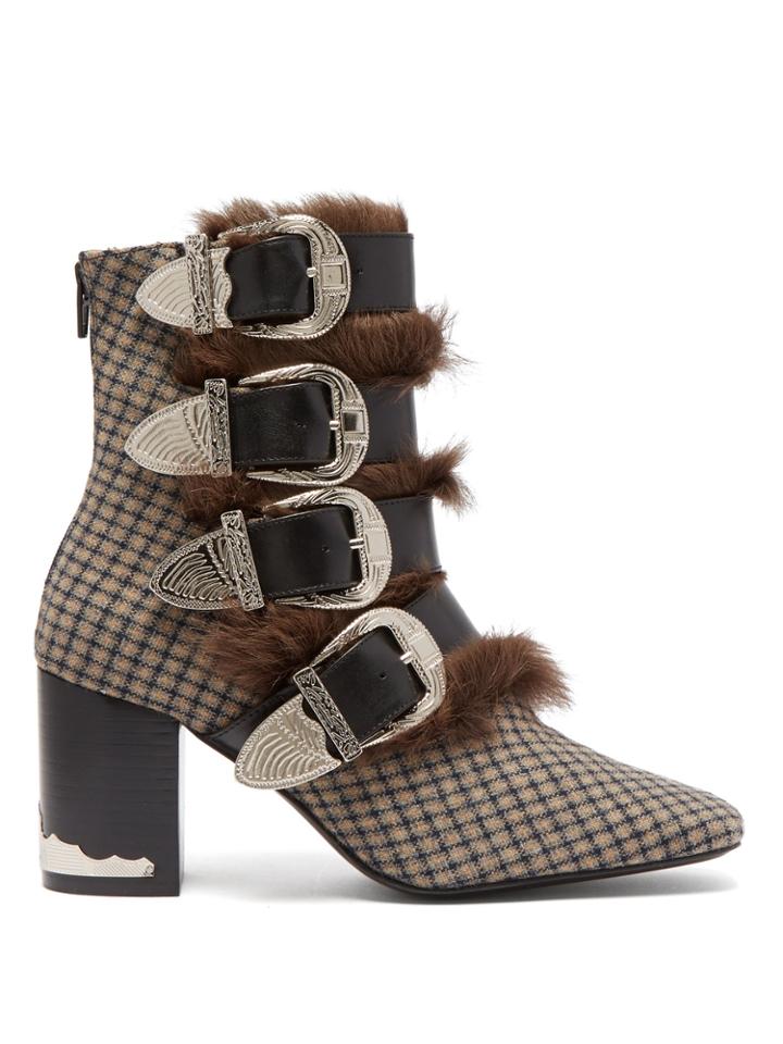 Toga Buckled Faux Fur-trimmed Wool Ankle Boots