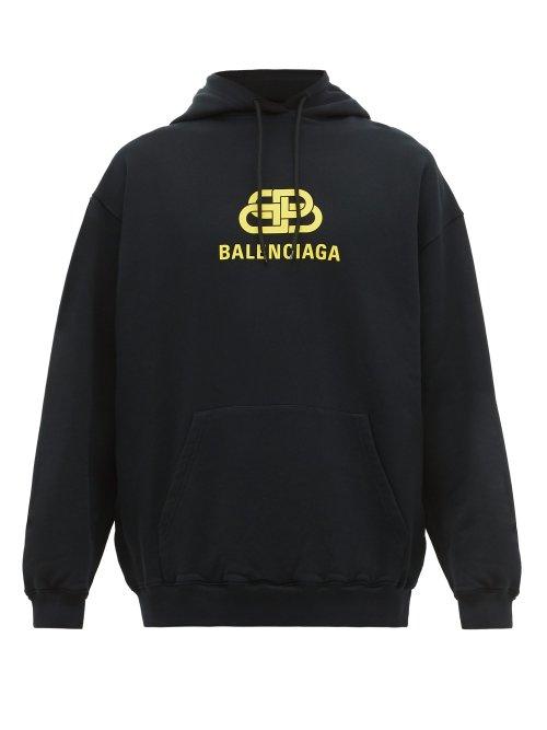 Matchesfashion.com Balenciaga - Bb Logo Print Cotton Hooded Sweatshirt - Mens - Black Yellow