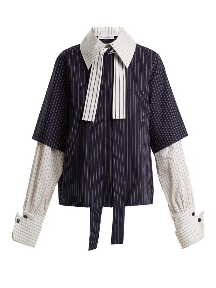 Jw Anderson Double-cuff Pinstriped Cotton Shirt