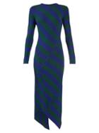 Matchesfashion.com Altuzarra - Whistler Asymmetric Hem Striped Ribbed Knit Dress - Womens - Green Stripe
