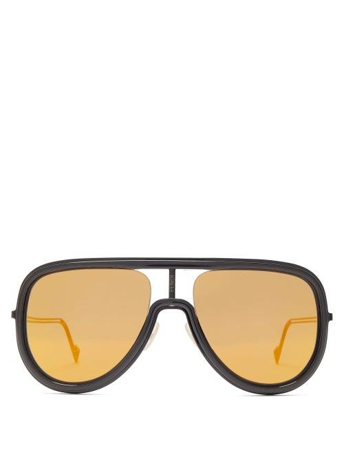 Matchesfashion.com Fendi - Mirrored Lens Navigator Optyl & Metal Sunglasses - Mens - Black