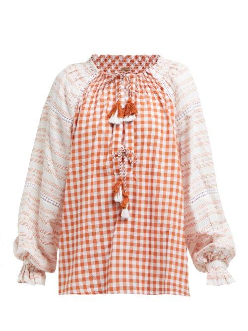 Matchesfashion.com Dodo Bar Or - Clarissa Gingham Cotton Blouse - Womens - Tan Multi