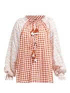 Matchesfashion.com Dodo Bar Or - Clarissa Gingham Cotton Blouse - Womens - Tan Multi