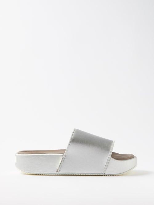 Y-3 - Metallic Faux-leather Slides - Mens - Grey