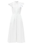 Matchesfashion.com Alexander Mcqueen - Ruffled Cotton-piqu Midi Dress - Womens - White