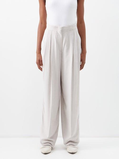 Brunello Cucinelli - Pleated Velvet Double Belt-loop Trousers - Womens - Silver