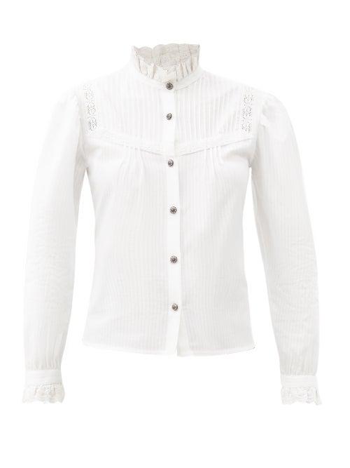Matchesfashion.com Etro - Corsica Frill-neck Bib-front Cotton Shirt - Womens - White