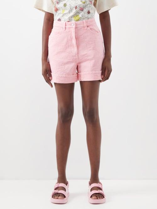 Gucci - Gg-jacquard Denim Shorts - Womens - Light Pink