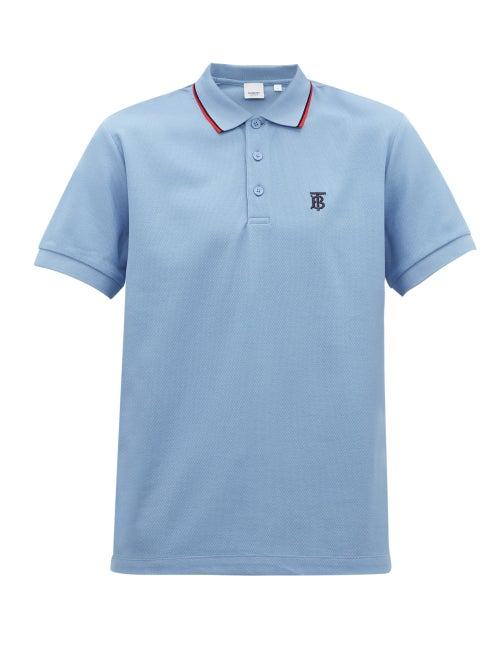 Matchesfashion.com Burberry - Walton Tb Embroidered Cotton Piqu Polo Shirt - Mens - Blue
