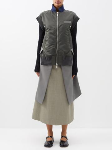 Sacai - Deconstructed Sleeveless Nylon Bomber Jacket - Womens - Dark Khaki