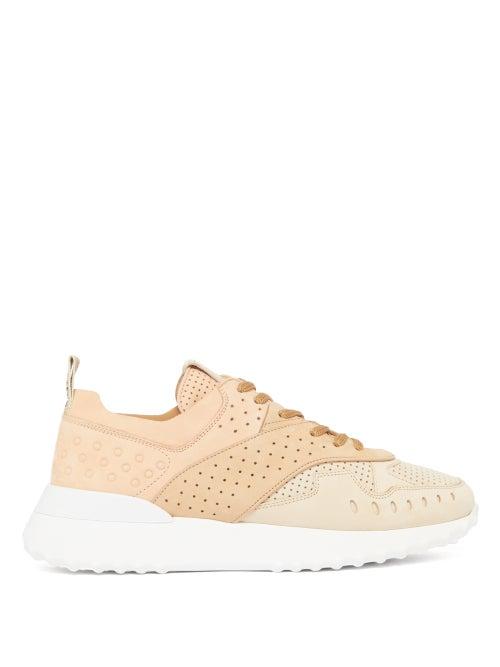 Matchesfashion.com Tod's - Perforated Colour Block Suede Trainers - Womens - Nude